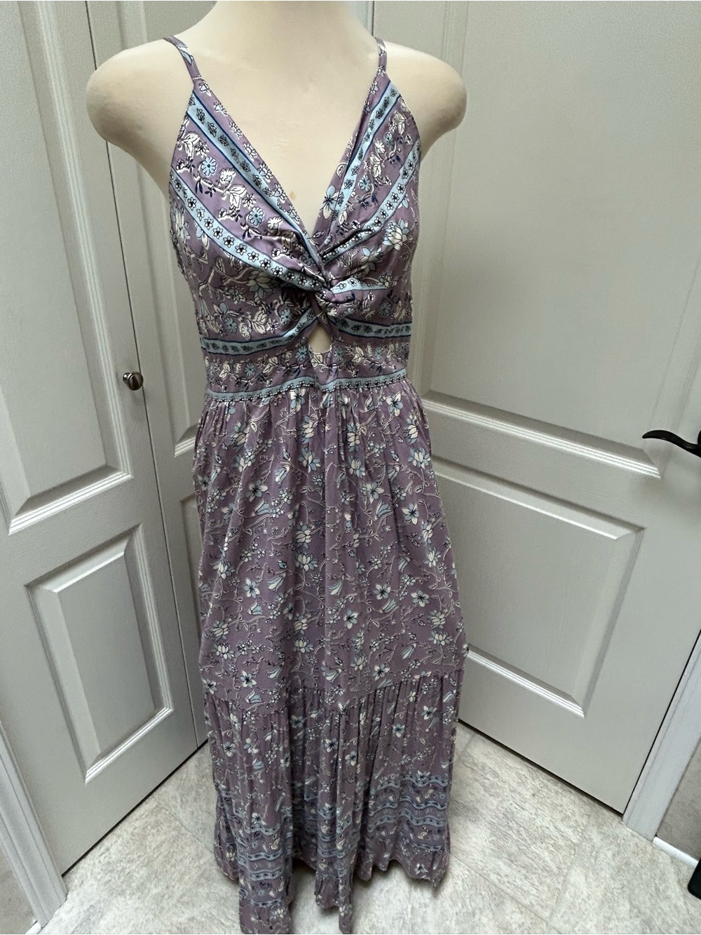 Eclipse Lavender Floral Maxi Dress with Cutout and Twist Front